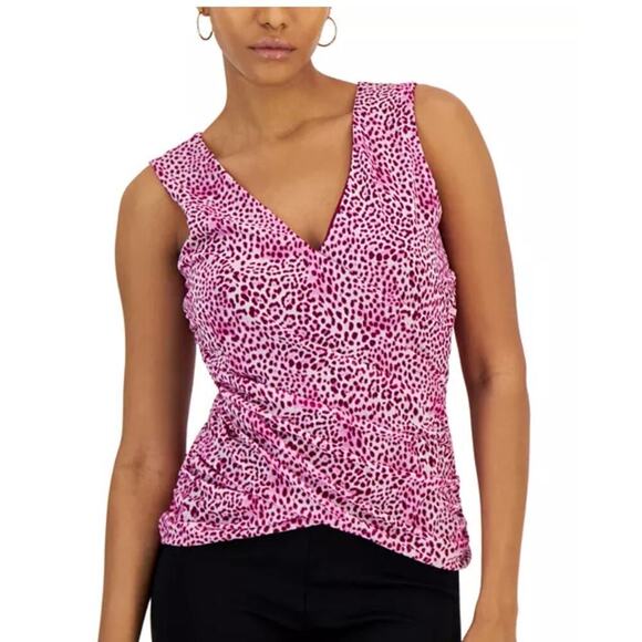 INC Womens Sleeveless Top Size Large Leopard Print Pink Purple V-neck Shirt Y2K - Picture 1 of 8